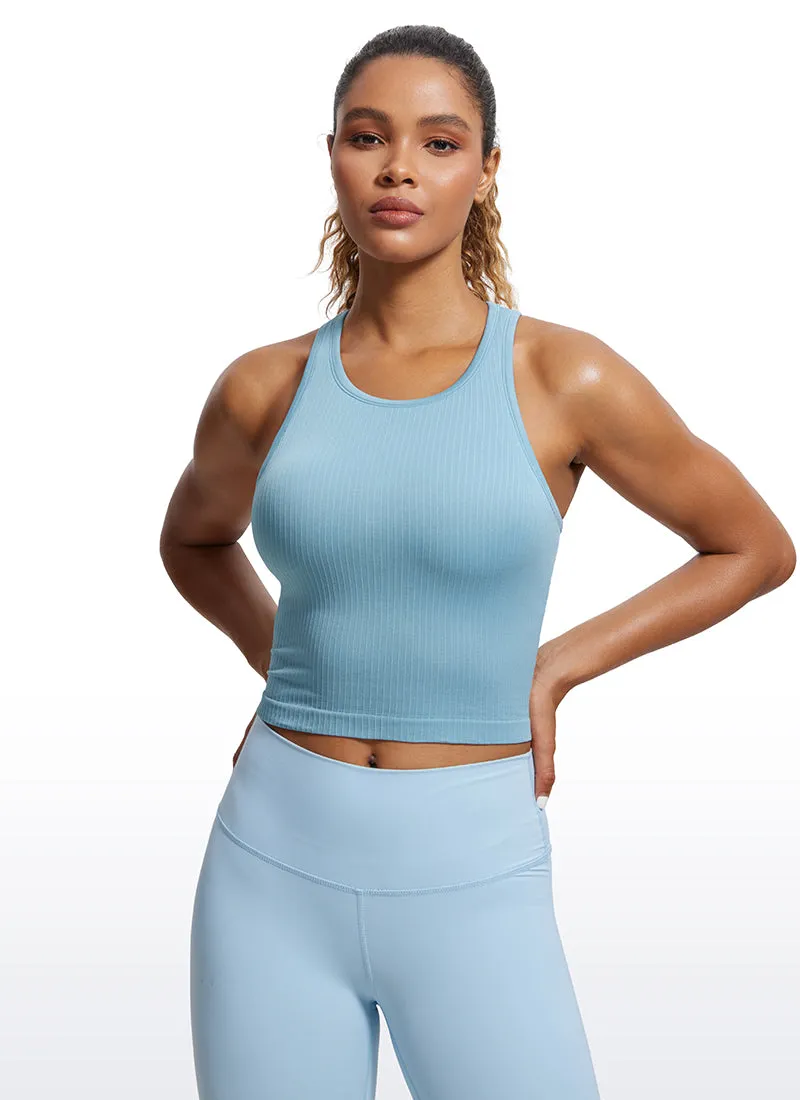 Seamless Ribbed Longline High Neck Crop Tank Racerback sold by CRZ Yoga
