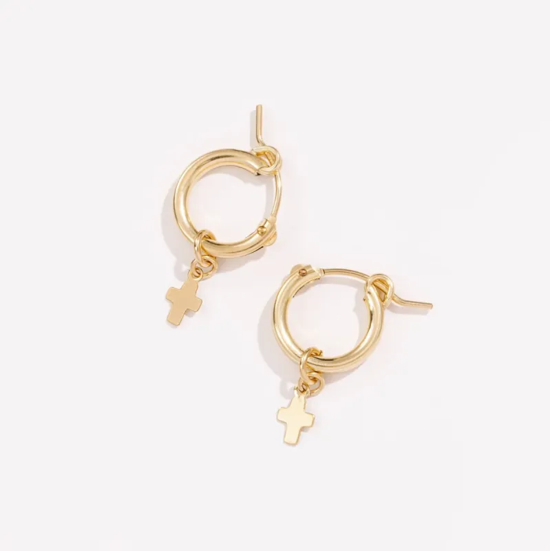 Cross Drop Hoops- Mini sold by Raquel Rosalie