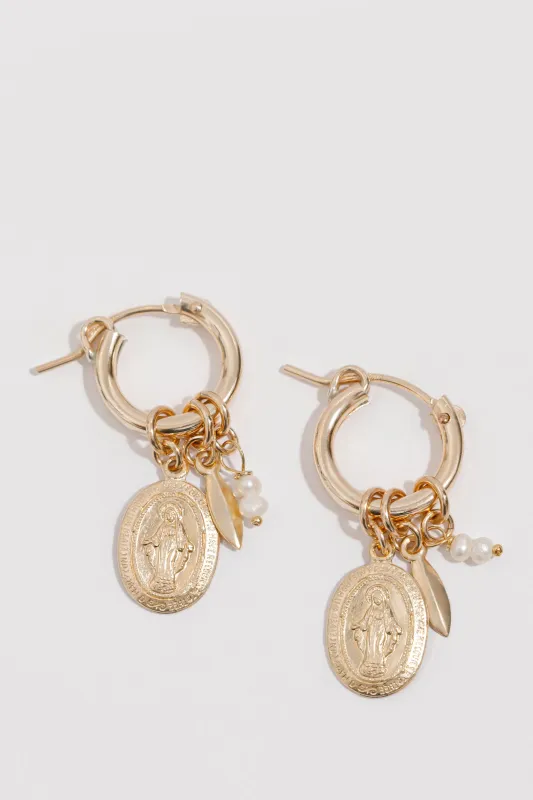 Mary Charm Drop Hoop sold by Raquel Rosalie