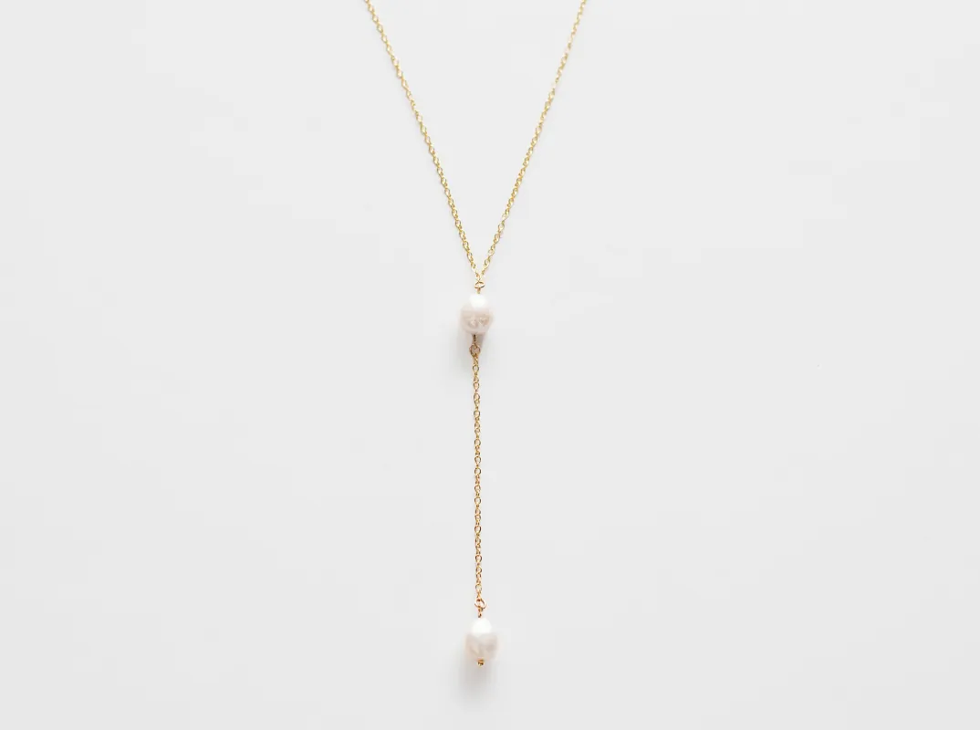 Double Pearl Drop Necklace sold by Raquel Rosalie