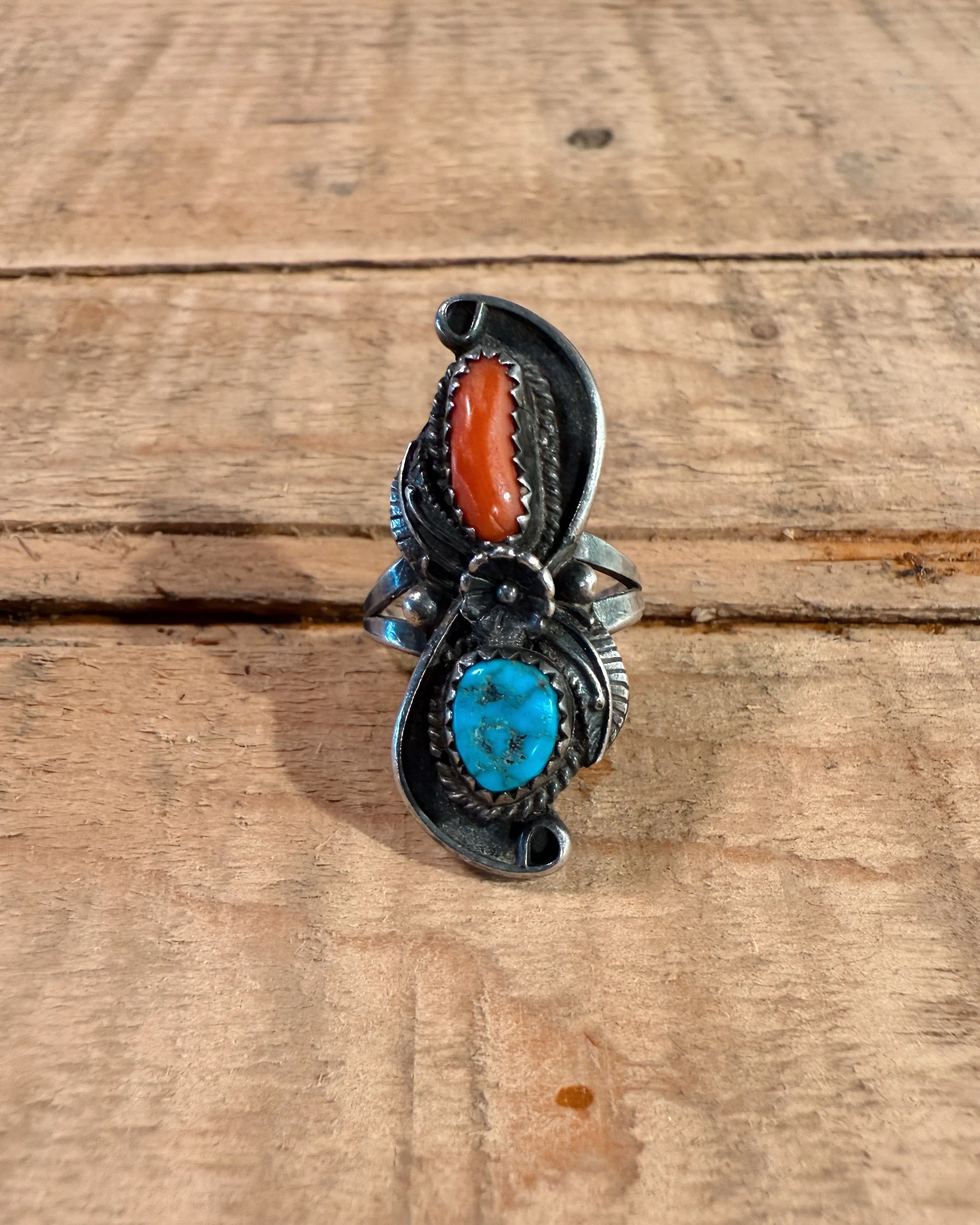 Sterling Silver Navajo Coral/Turquoise Ring sold by Steel City product image thumbnail 3