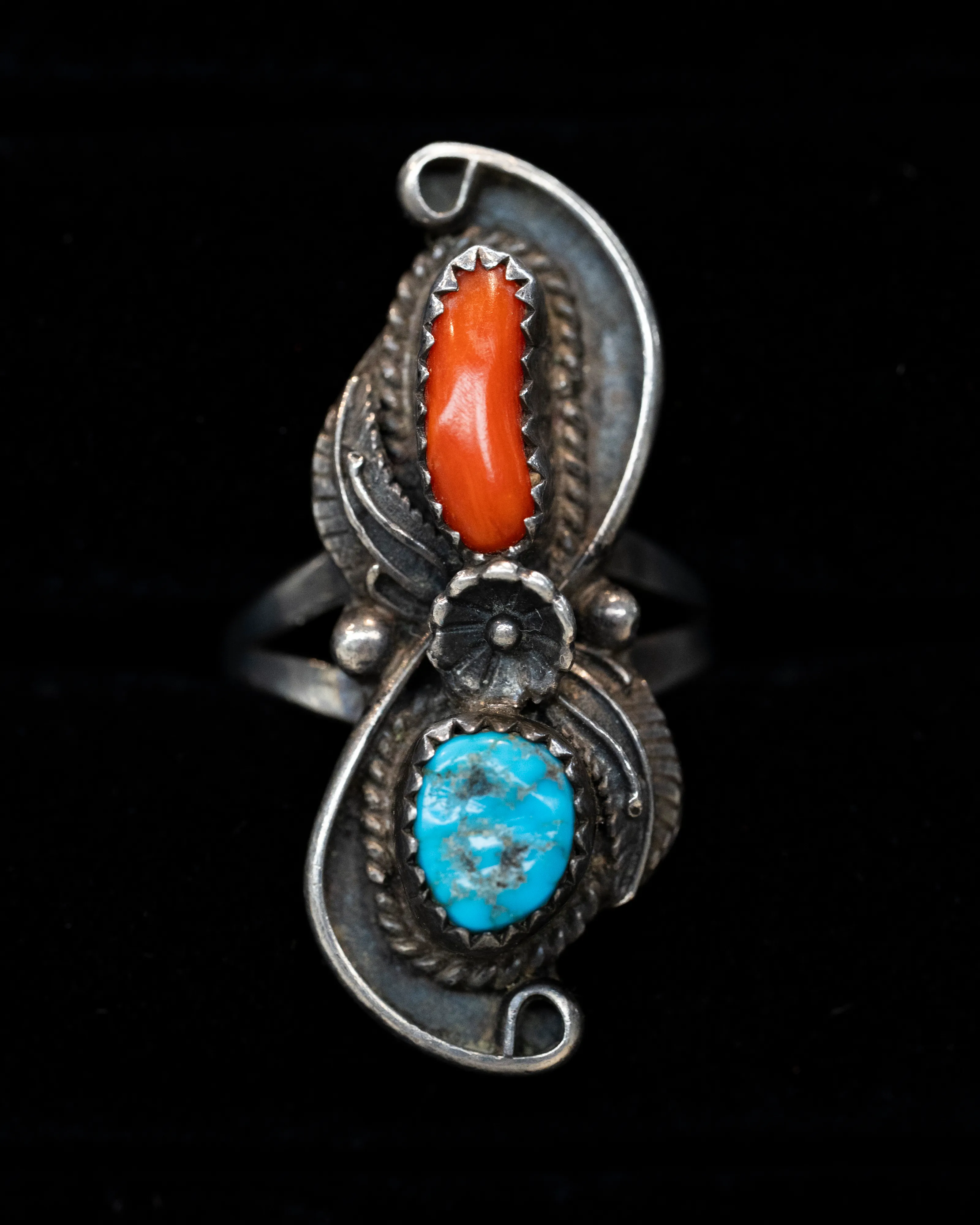 Sterling Silver Navajo Coral/Turquoise Ring sold by Steel City product image thumbnail 2