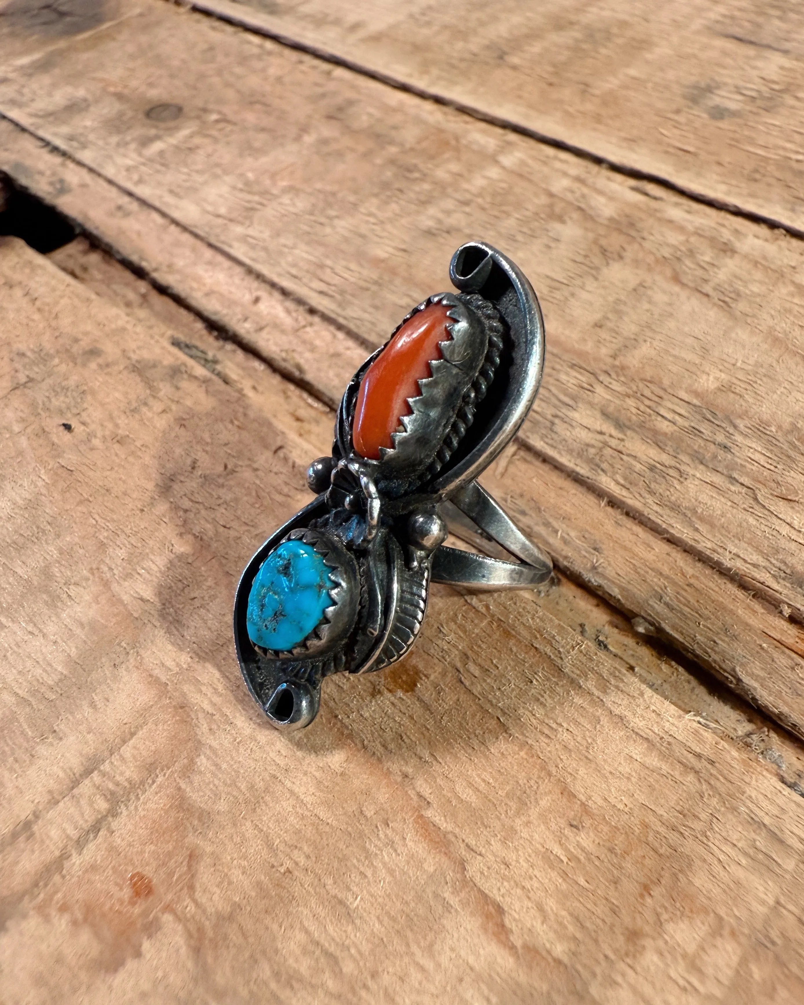 Sterling Silver Navajo Coral/Turquoise Ring sold by Steel City product image thumbnail 5