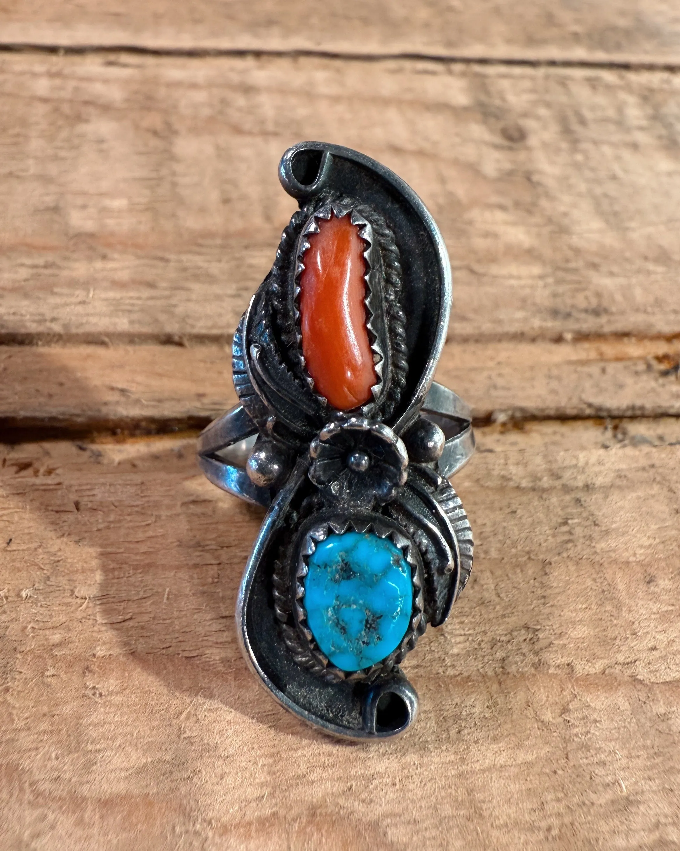 Sterling Silver Navajo Coral/Turquoise Ring sold by Steel City product image thumbnail 4