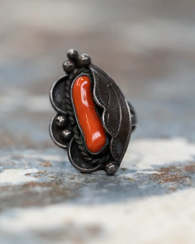 Sterling Silver Navajo Coral Ring made by Steel City
