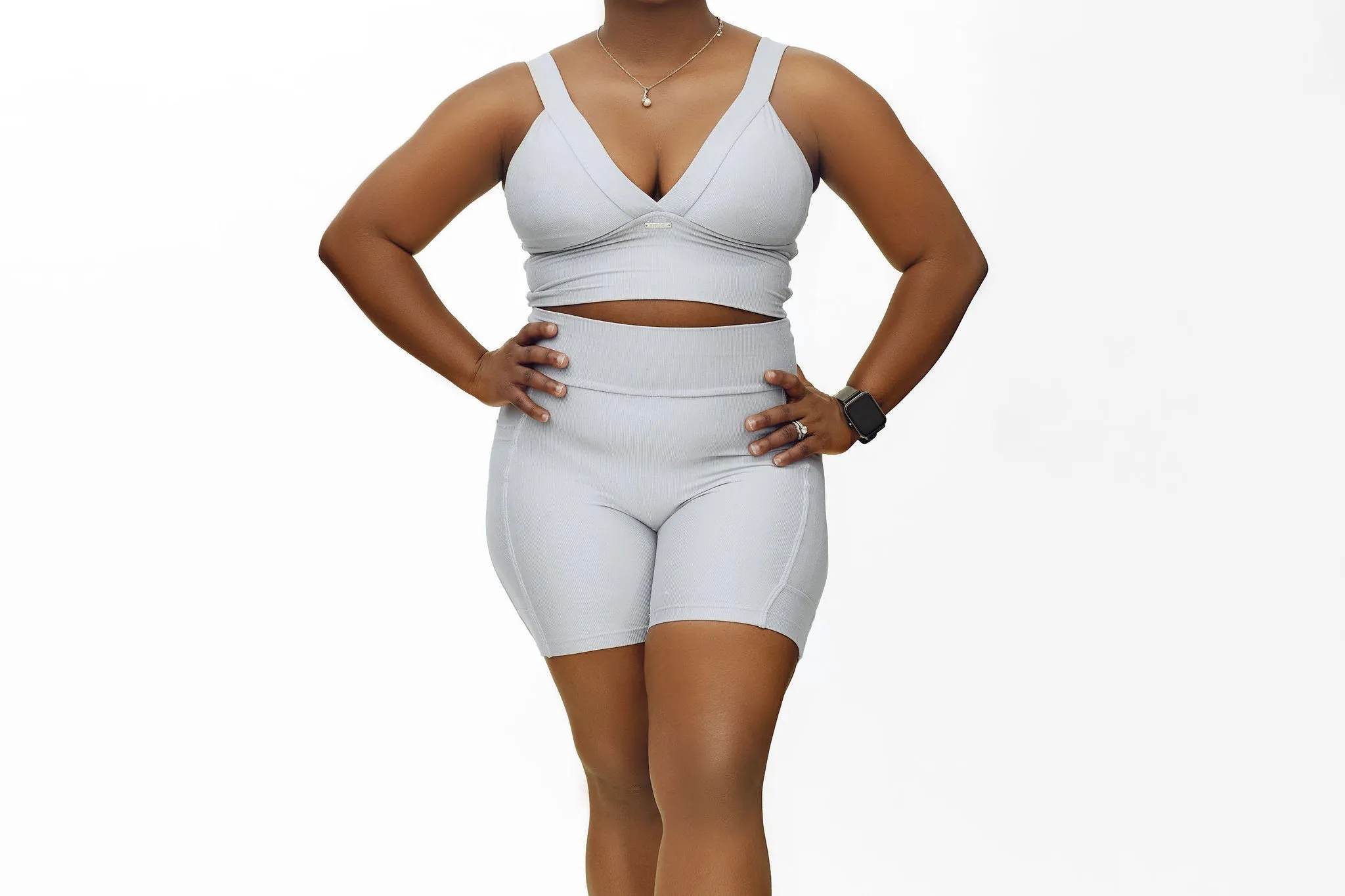 Revive 6” Pocket Leggings- Platinum Sheen sold by FitEet