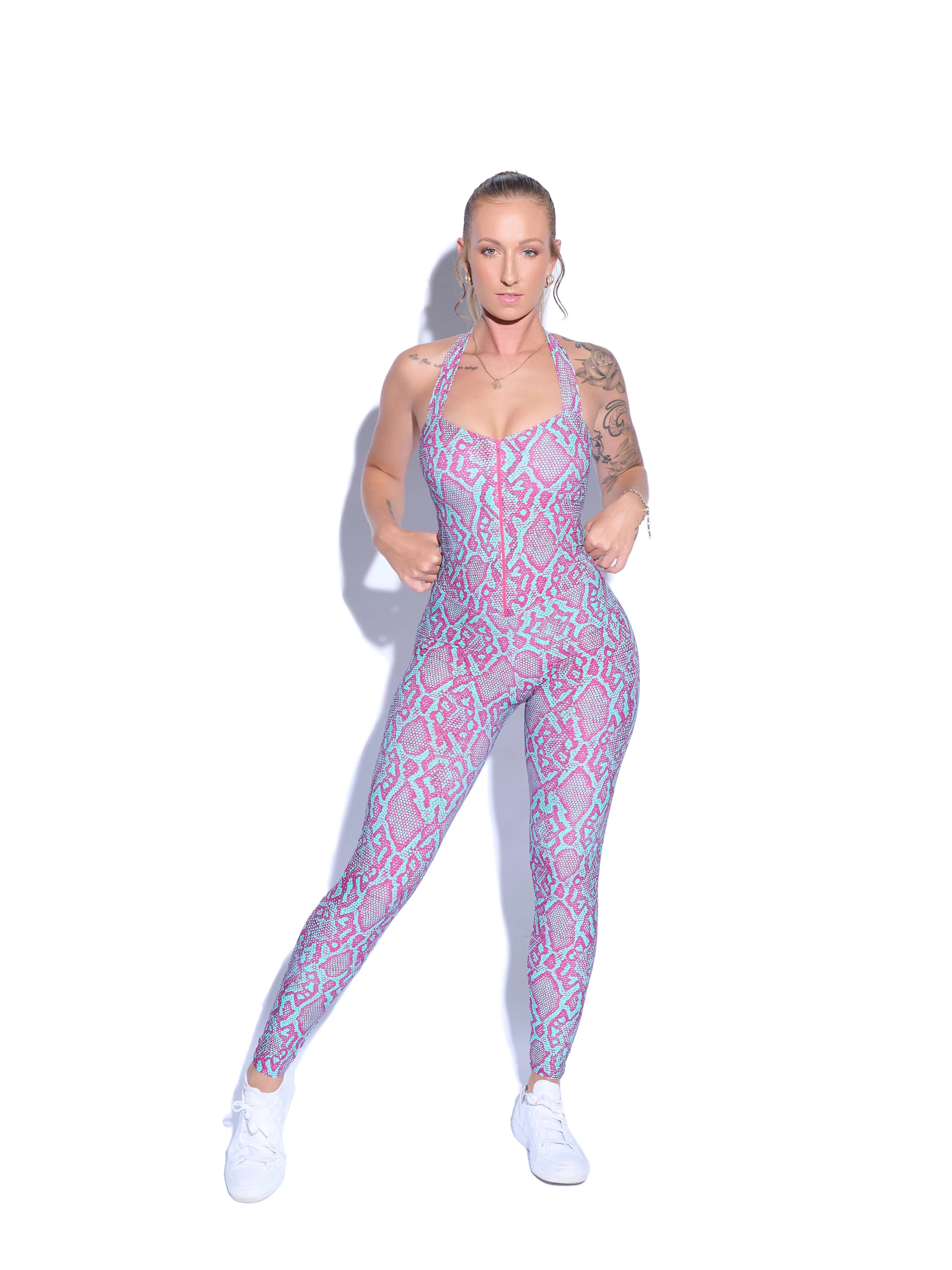 PINK PYTHON "T" BACK FULL LENGTH BODYSUIT sold by FitEet