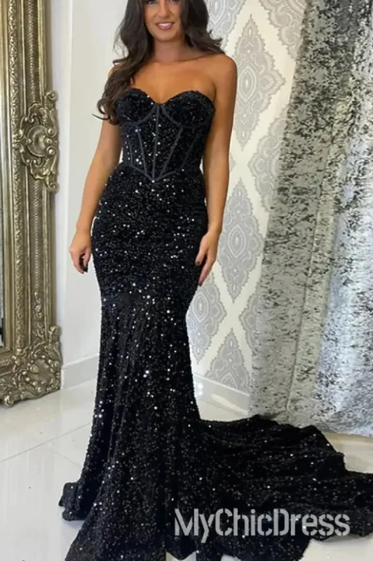 Fully Glitter Sequins Prom Dress Sweetheart Strapless Formal Gowns sold by My Chic Dress