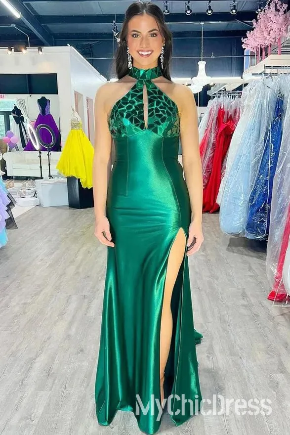 Cheap High Neck Green Mirror-Cut Prom Dress Sequins Mermaid sold by My Chic Dress