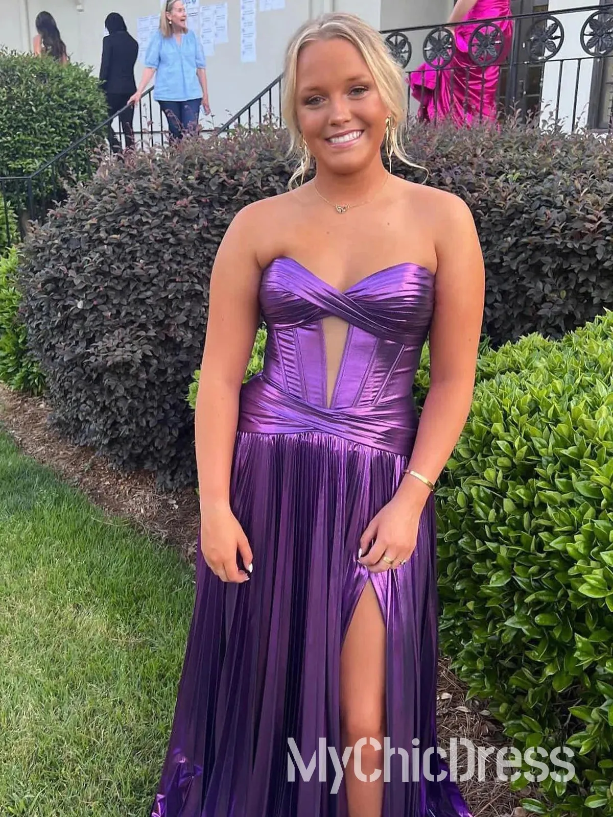 New Gold Metallic Prom Dresses Pleated Strapless Long Formal Dress sold by My Chic Dress product image thumbnail 5