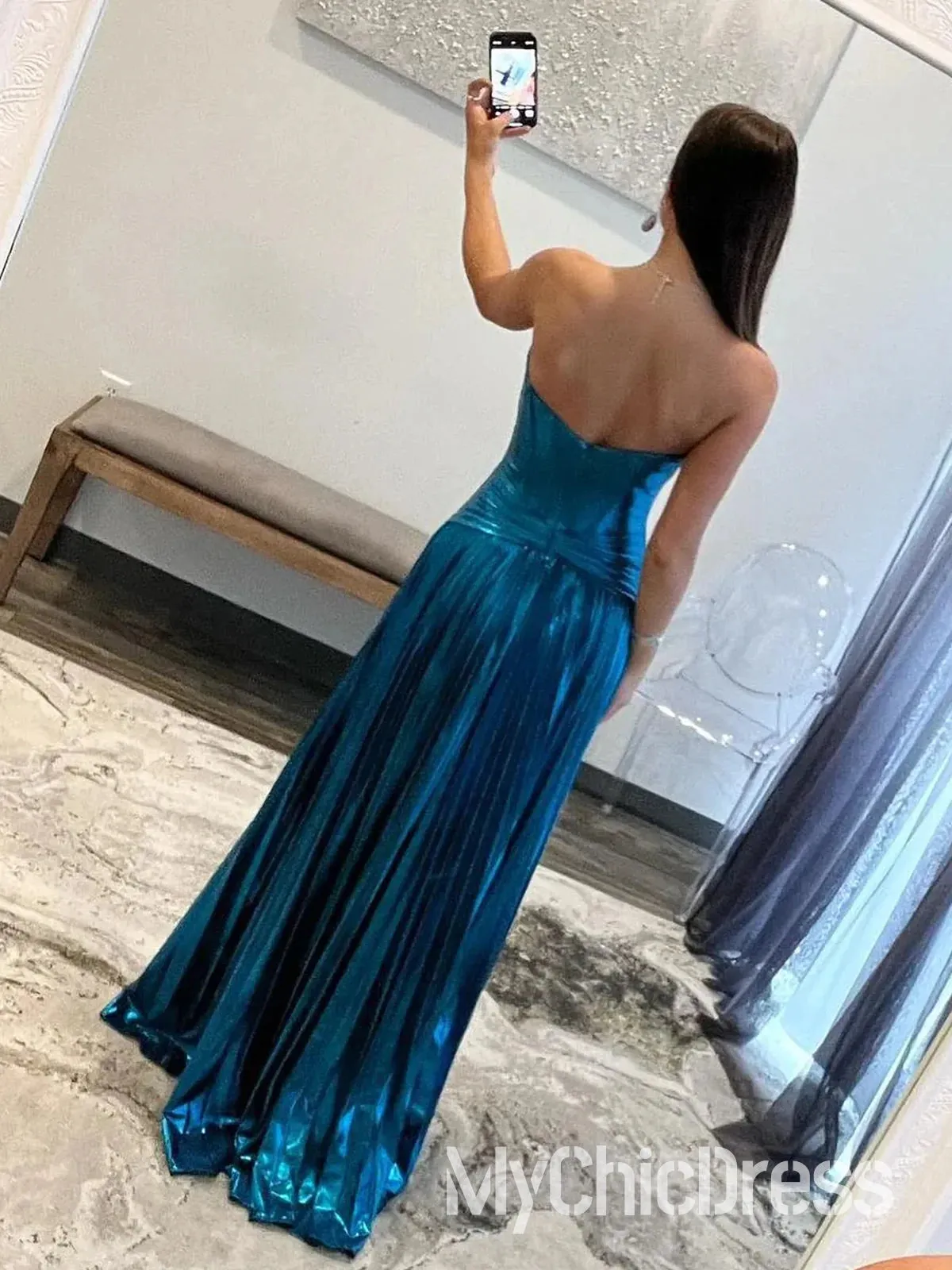 New Gold Metallic Prom Dresses Pleated Strapless Long Formal Dress sold by My Chic Dress product image thumbnail 4