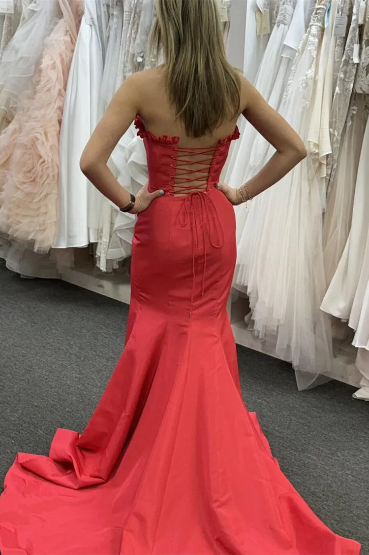 Long Strapless Red Satin Dress for Prom 2025 Mermaid with Slit sold by My Chic Dress product image thumbnail 2