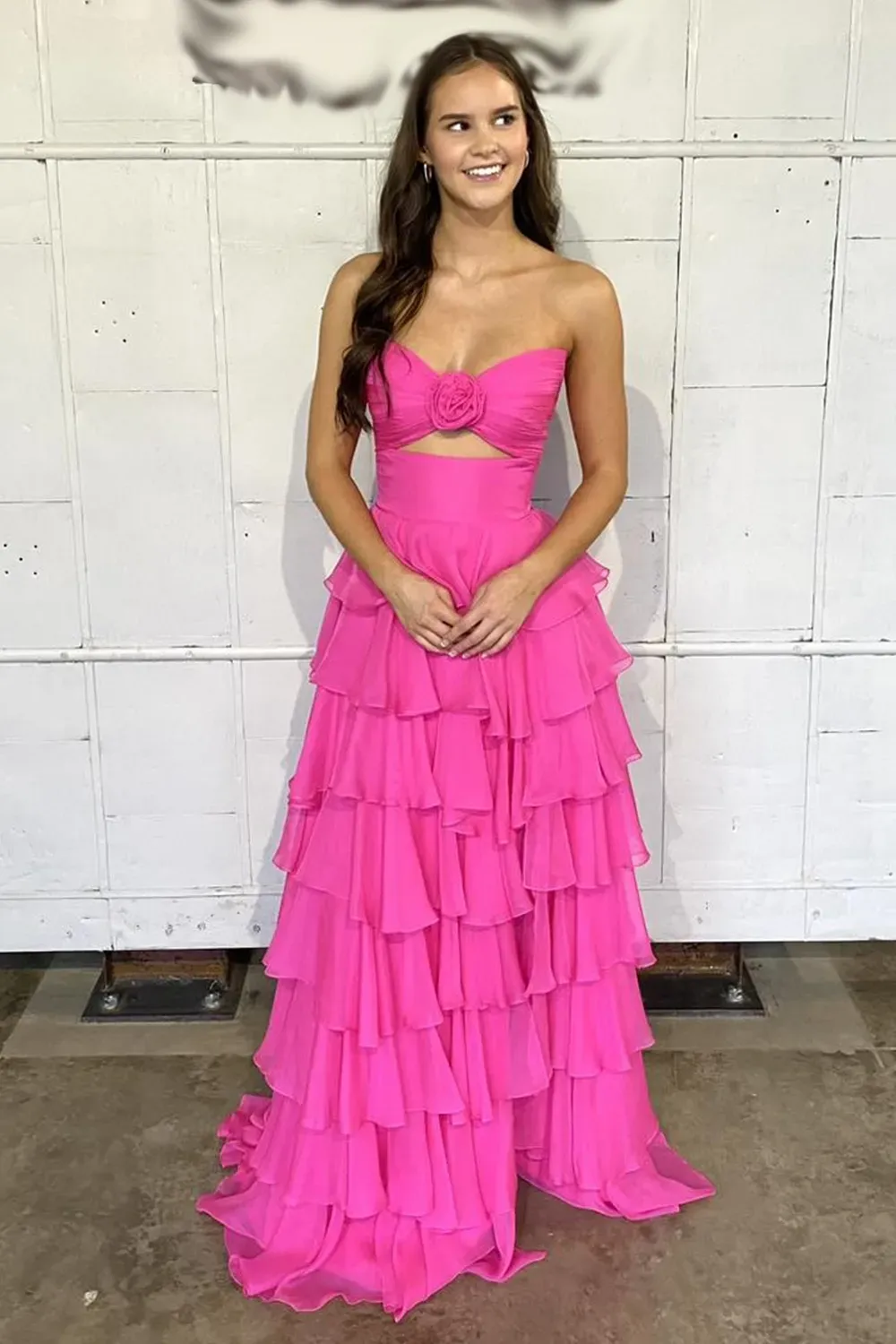 A-Line Strapless Tiered Green Formal Dress V-Neck Layered Prom Gown Chiffon sold by My Chic Dress product image thumbnail 2