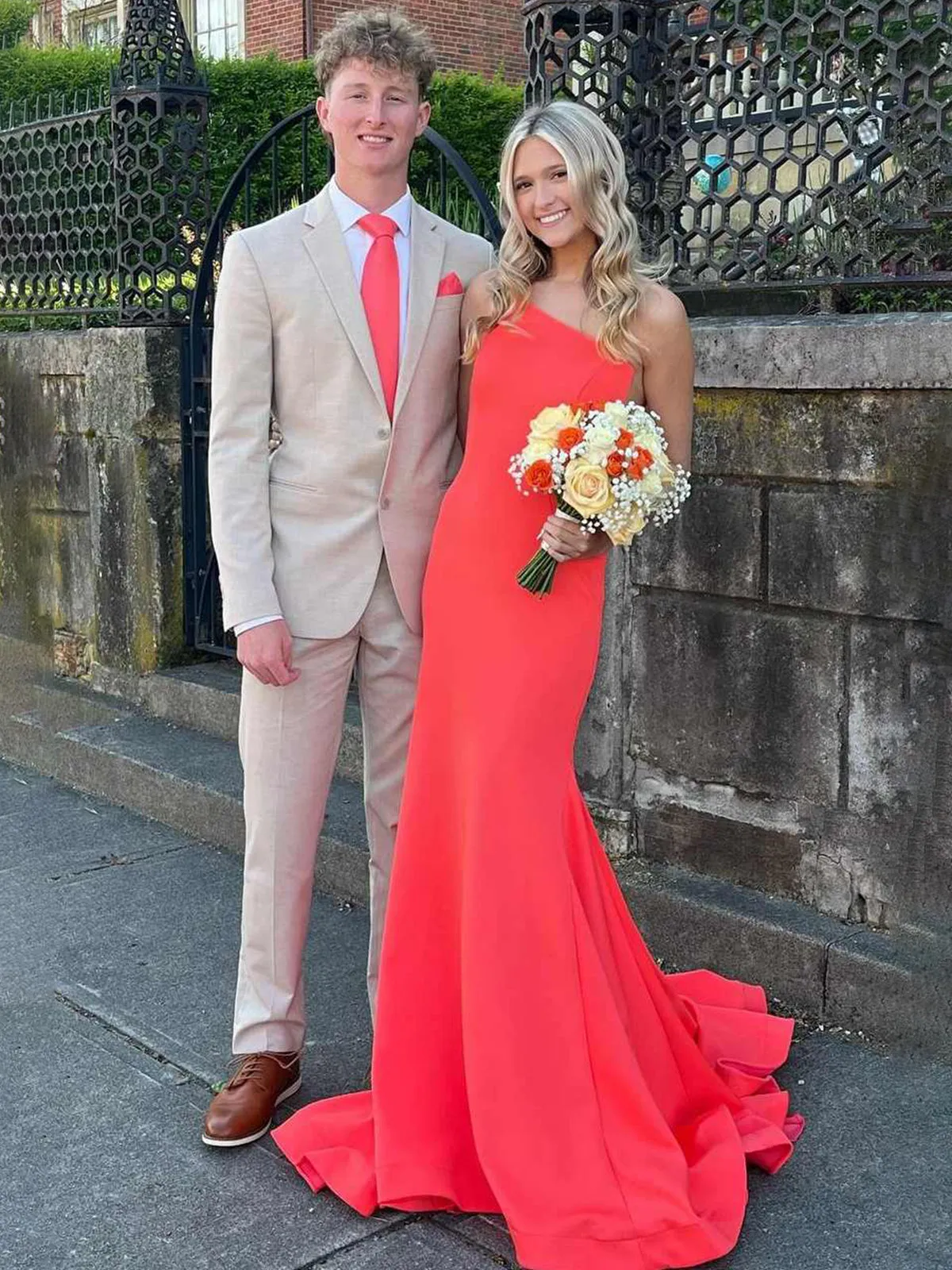 Elegant One Shoulder Orange Prom Dress Mermaid Sleeveless Satin Gowns sold by My Chic Dress product image thumbnail 4