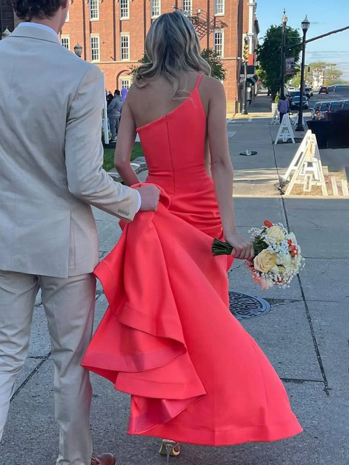 Elegant One Shoulder Orange Prom Dress Mermaid Sleeveless Satin Gowns sold by My Chic Dress product image thumbnail 3