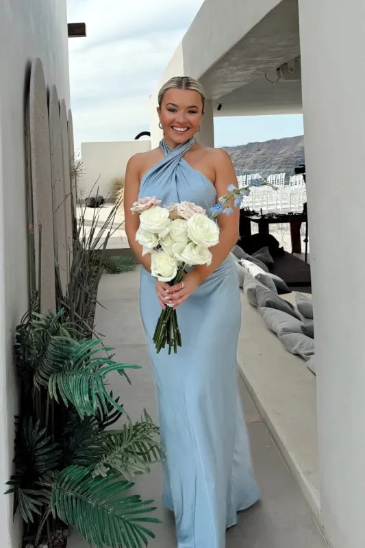 Sheath Long Cross Halter Formal Guest Dress Satin Backless sold by My Chic Dress