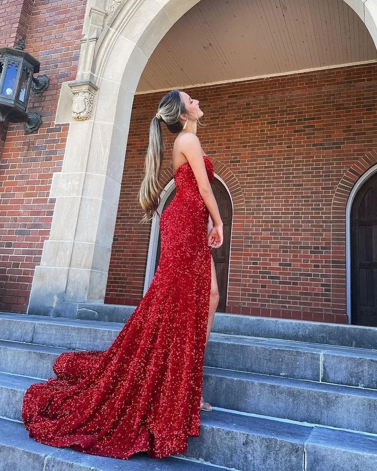 Sparkly Red Sequins Strapless Evening Dress UK Mermaid Sweetheart sold by My Chic Dress product image thumbnail 2