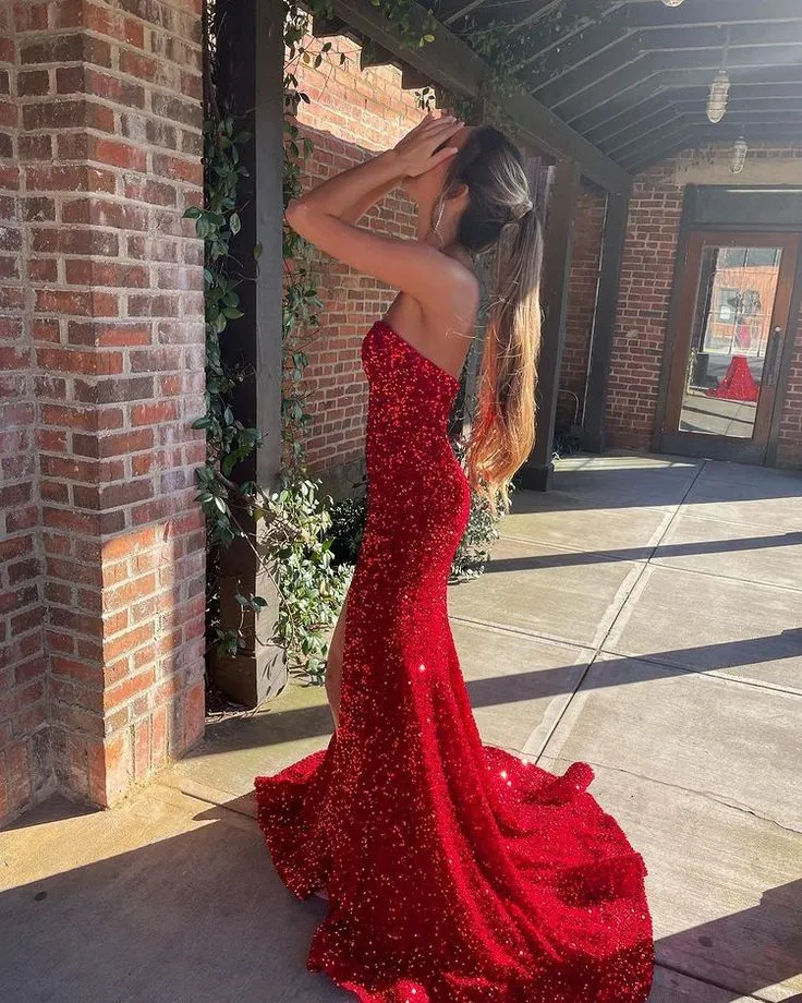 Sparkly Red Sequins Strapless Evening Dress UK Mermaid Sweetheart sold by My Chic Dress product image thumbnail 3