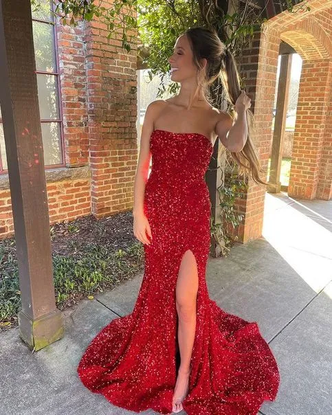 Sparkly Red Sequins Strapless Evening Dress UK Mermaid Sweetheart sold by My Chic Dress