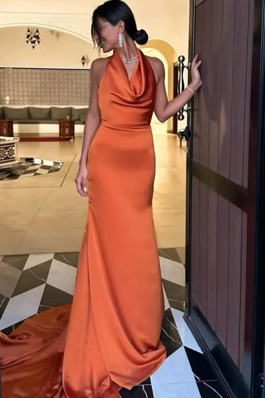 Sexy Halter Orange Formal Dresses for wedding guests sold by My Chic Dress