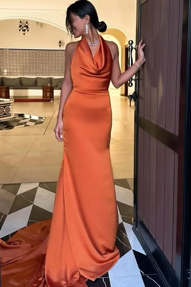 Sexy Halter Orange Formal Dresses for wedding guests sold by My Chic Dress