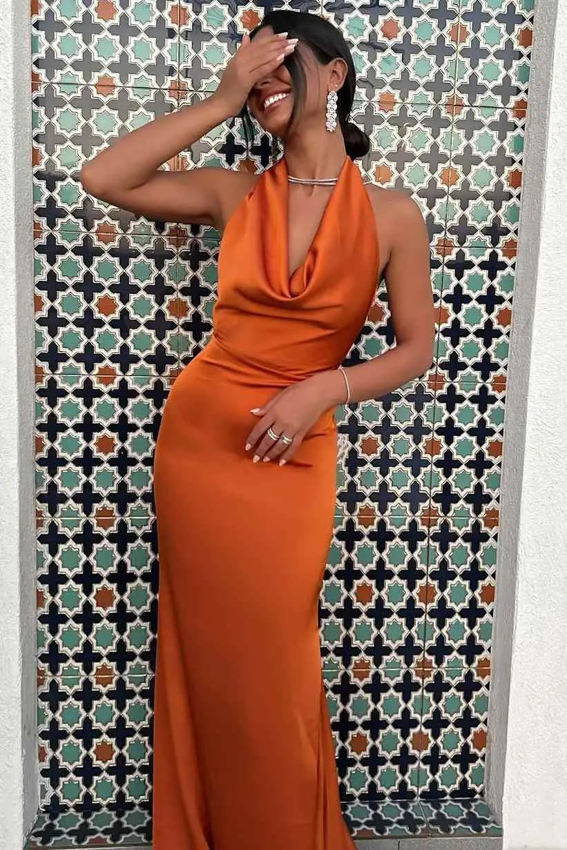 Sexy Halter Orange Formal Dresses for wedding guests sold by My Chic Dress product image thumbnail 3