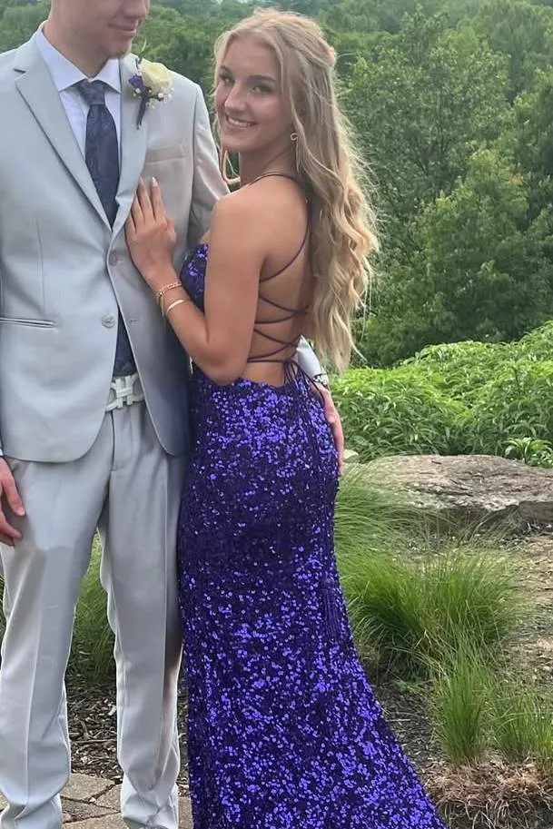 Affordable Sequined Purple Mermaid Prom Dress Spaghetti Straps sold by My Chic Dress product image thumbnail 2