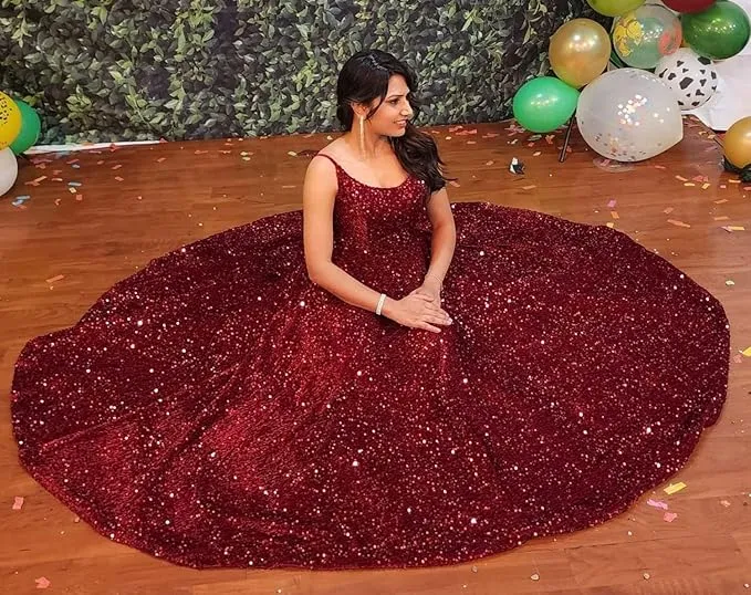 Sequin Long Formal Ball Gowns Spaghetti Straps Prom Dresses with Pockets sold by My Chic Dress product image thumbnail 2