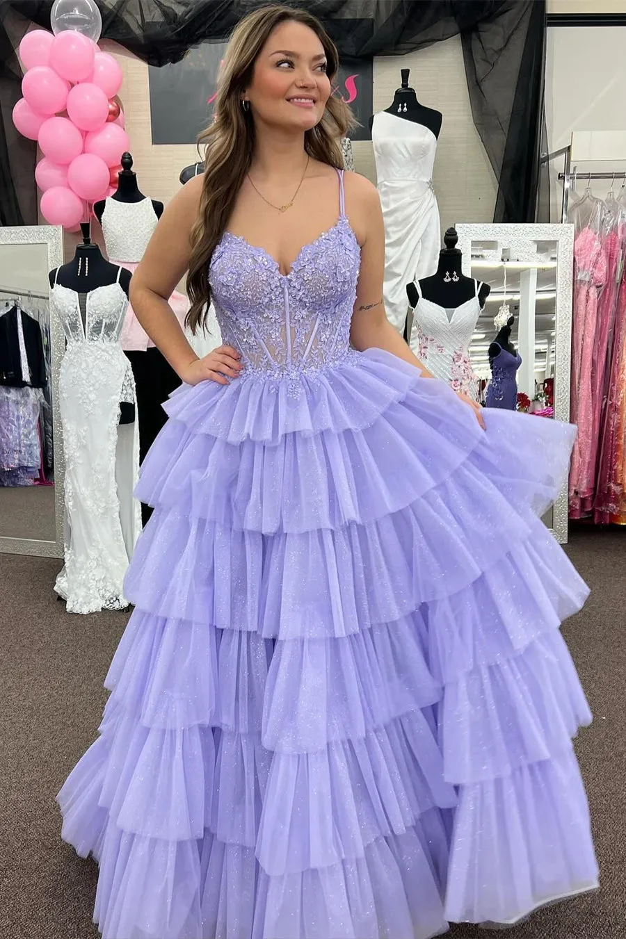 Tiered Red Prom Dress A Line Tulle Sweetheart with Appliques sold by My Chic Dress product image thumbnail 4