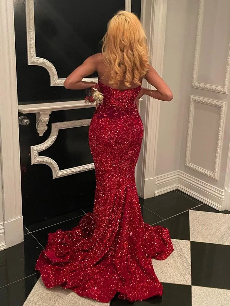 Hot Red Mermaid Sweetheart Sequins Evening Dress Uk sold by My Chic Dress product image thumbnail 2