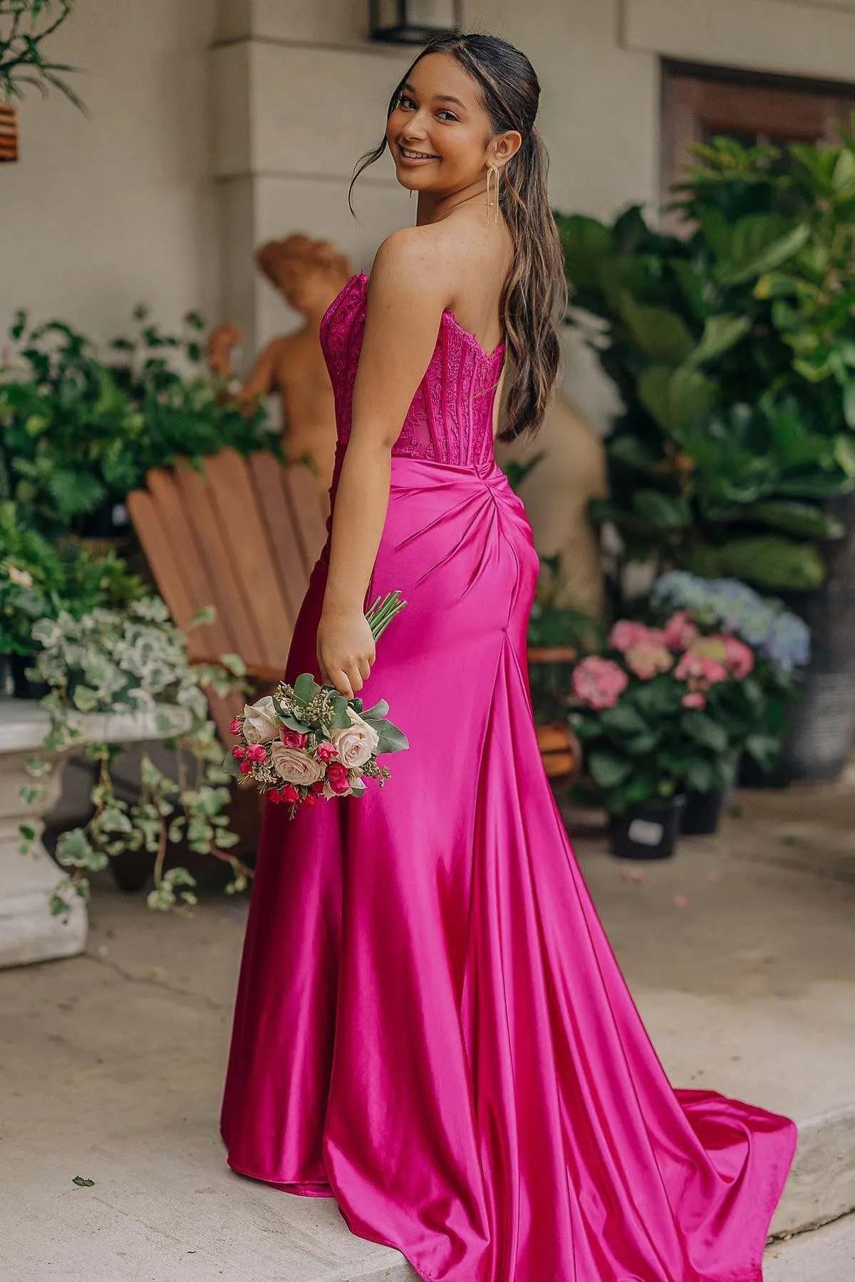 Strapless Red Lace 2025 Prom Dresses Satin Mermaid Evening Gown UK sold by My Chic Dress product image thumbnail 3