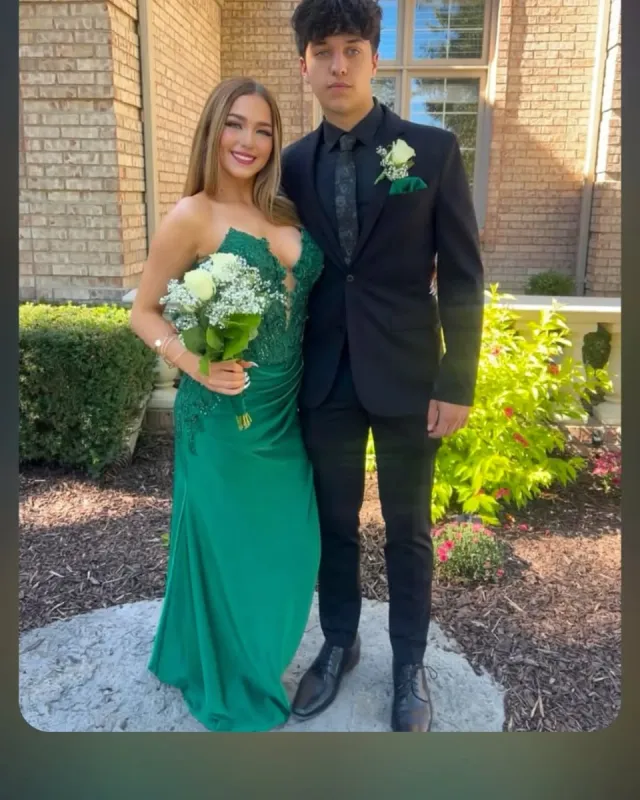 Strapless Green Lace Prom Dress 2025 Mermaid Beaded Formal Gown sold by My Chic Dress