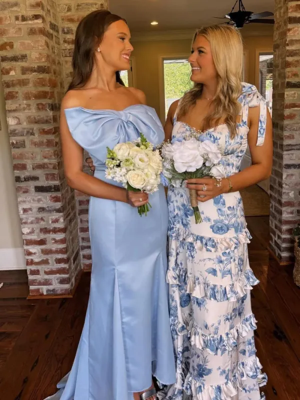 Long Mermaid Light Blue Prom Dress Satin Strapless with Bow sold by My Chic Dress