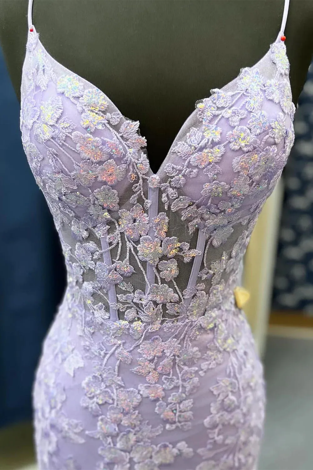 Spaghetti Straps Mermaid Lace Prom Dresses Sage Green Appliques sold by My Chic Dress product image thumbnail 5