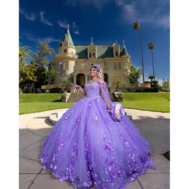 Best Sweet 15 Gowns Lilac Quinceanera Dress Cape Sleeve Sweetheart sold by My Chic Dress