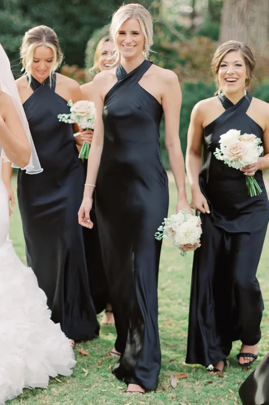 Black Floor length Bridesmaid Dress Boho Halter Cutout Back sold by My Chic Dress