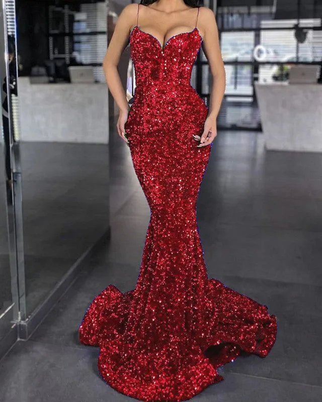 Mermaid Purple Sequin Prom Dress V Neck Formal Gown Spaghetti Strap sold by My Chic Dress product image thumbnail 3