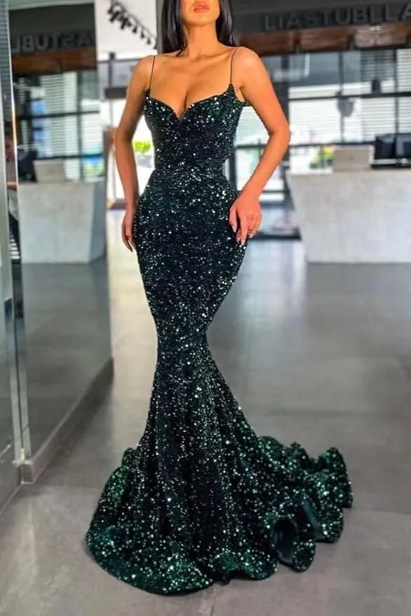 Mermaid Purple Sequin Prom Dress V Neck Formal Gown Spaghetti Strap sold by My Chic Dress product image thumbnail 4