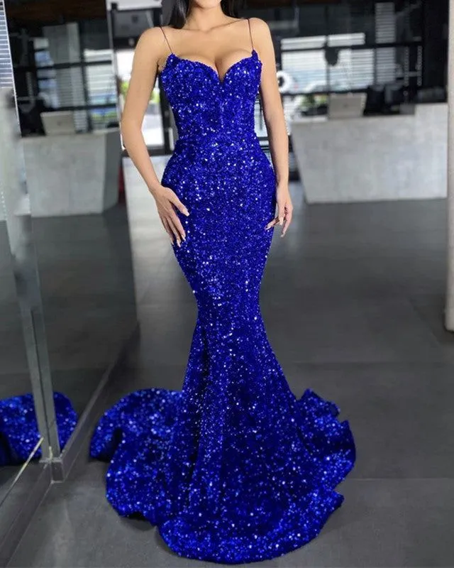 Mermaid Purple Sequin Prom Dress V Neck Formal Gown Spaghetti Strap sold by My Chic Dress product image thumbnail 2