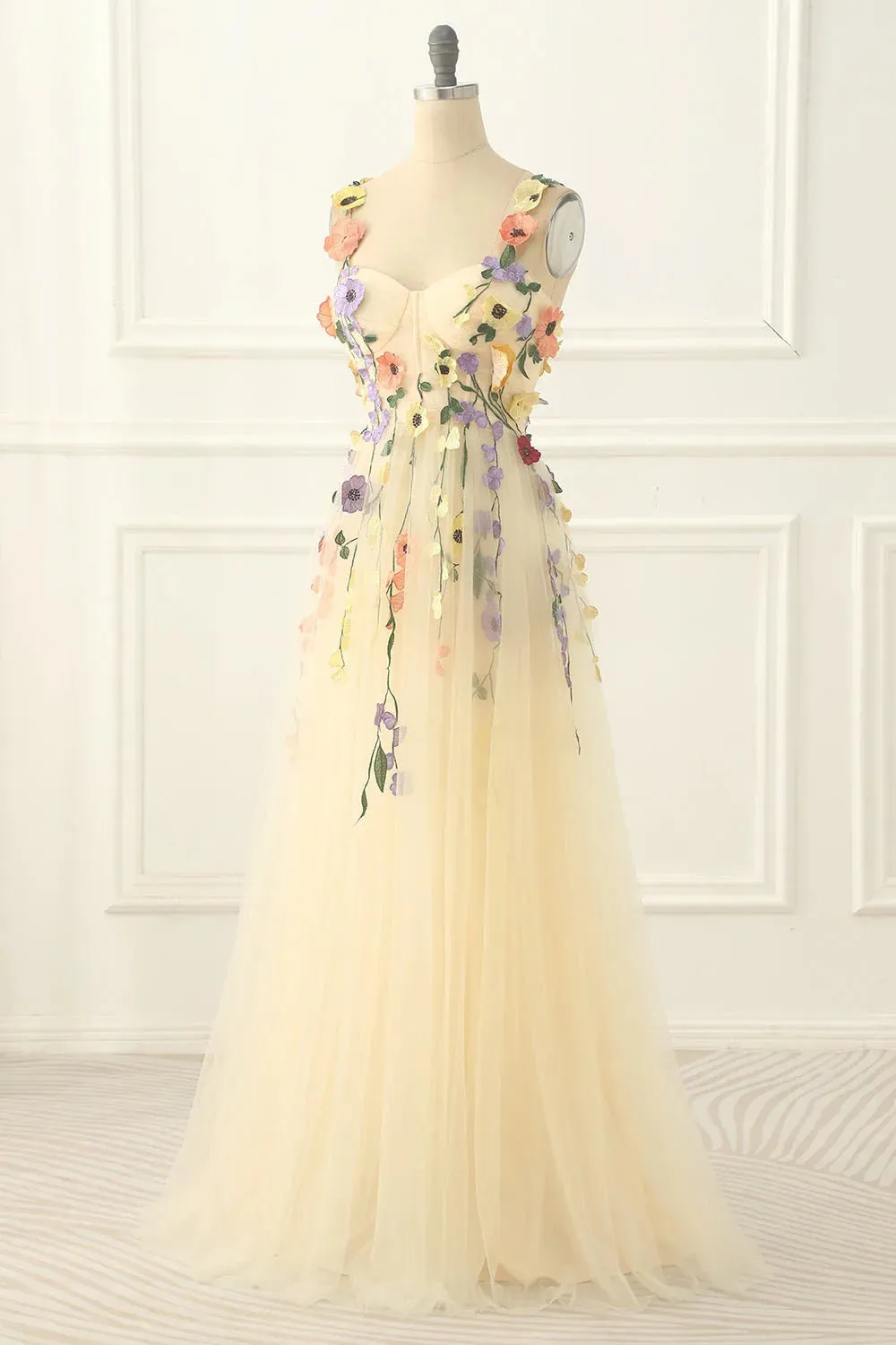 Classy Long Yellow Floral Prom Dresses Sweetheart Evening Dress sold by My Chic Dress product image thumbnail 3