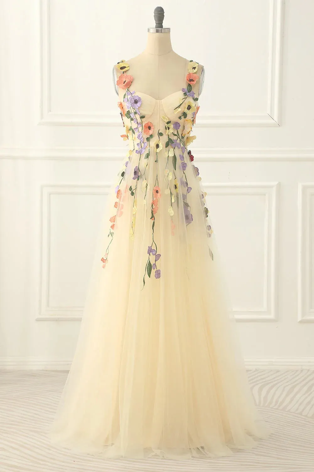 Classy Long Yellow Floral Prom Dresses Sweetheart Evening Dress sold by My Chic Dress