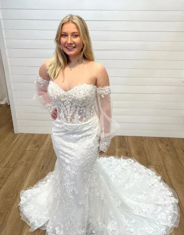 Mermaid Sweetheart Lace Vintage Wedding Gown With Detachable Sleeves sold by My Chic Dress