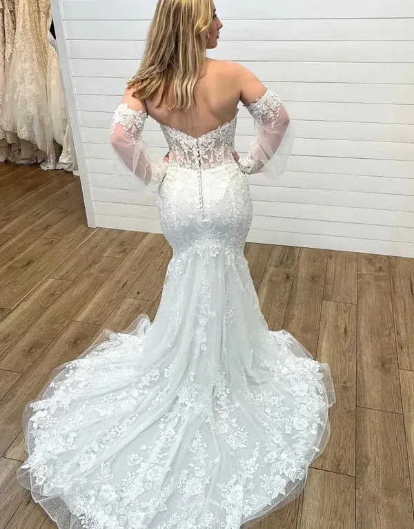 Mermaid Sweetheart Lace Vintage Wedding Gown With Detachable Sleeves sold by My Chic Dress product image thumbnail 2