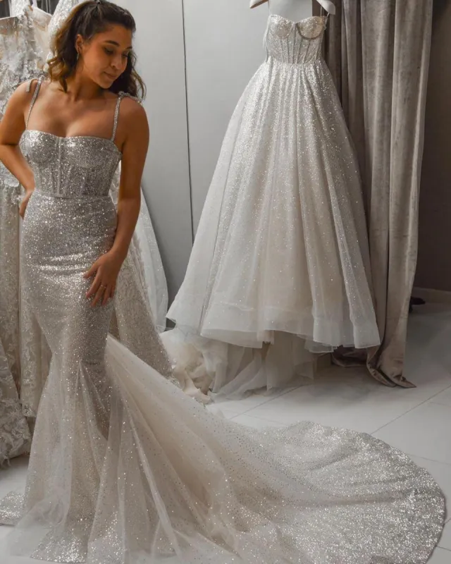 Custom Made Mermaid Silver Sequins Wedding Dresses sold by My Chic Dress
