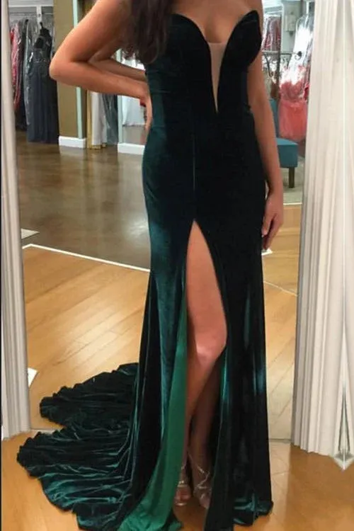 Dark Green Velvet Long Formal Prom Dress Mermaid Plunging V Neckline sold by My Chic Dress product image thumbnail 3