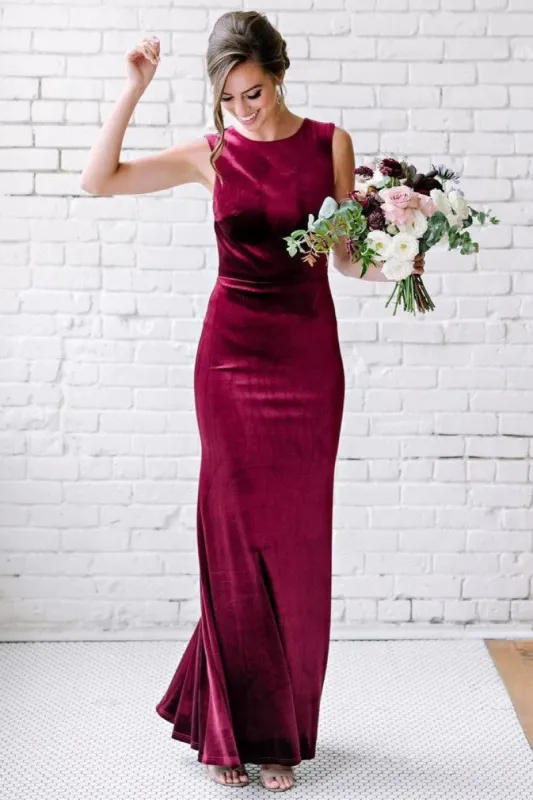 Winter Burgundy Sleeveless Velvet Formal Wedding Guest Dresses Long sold by My Chic Dress