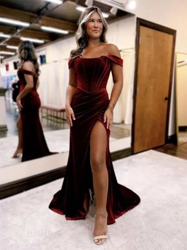 Off Shoulder Mermaid Women's Velvet Evening Dress Slit sold by My Chic Dress