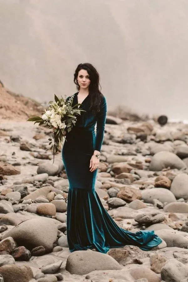 Winter Velvet Dark Green Formal Dresses with Long Sleeves sold by My Chic Dress product image thumbnail 2