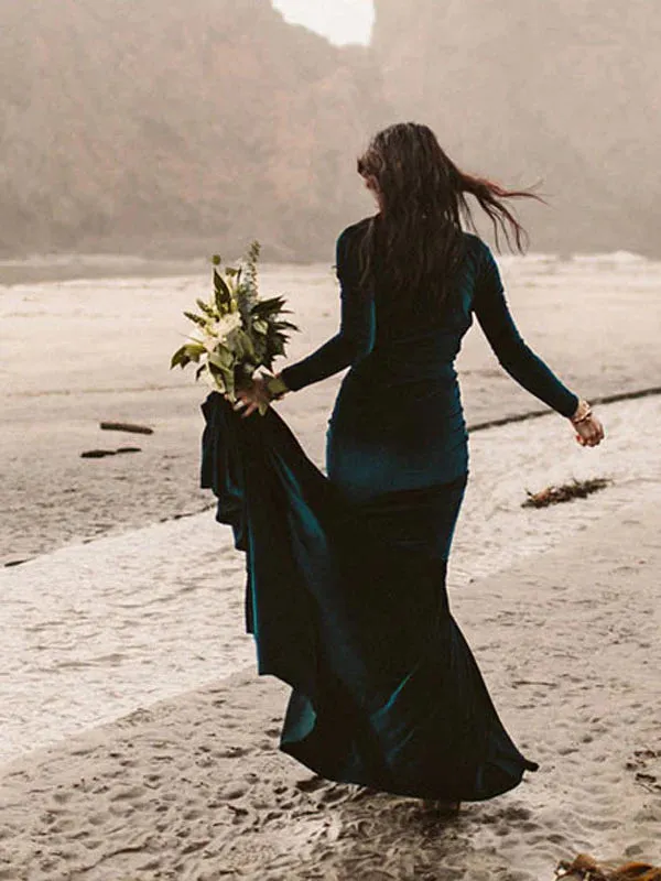 Winter Velvet Dark Green Formal Dresses with Long Sleeves sold by My Chic Dress product image thumbnail 3