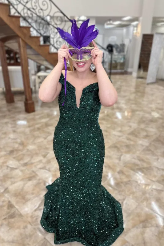 Dark Green Long Formal Prom Dress Off the Shoulder Sequin Dress Mermaid sold by My Chic Dress